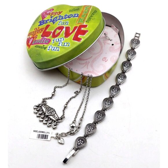 Brighton Priscilla Heart Silverplated 2-Pc Set Necklace Bracelet Collectible Tin - Picture 1 of 8
